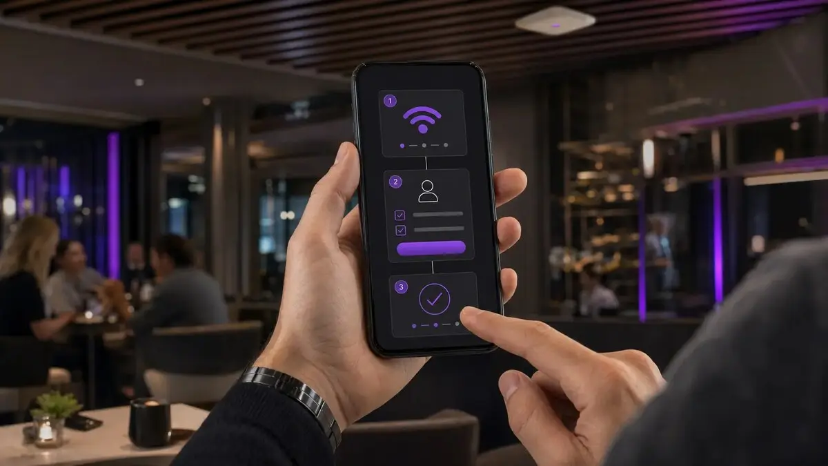 Proceso de acceso a un portal cautivo de WiFi Marketing